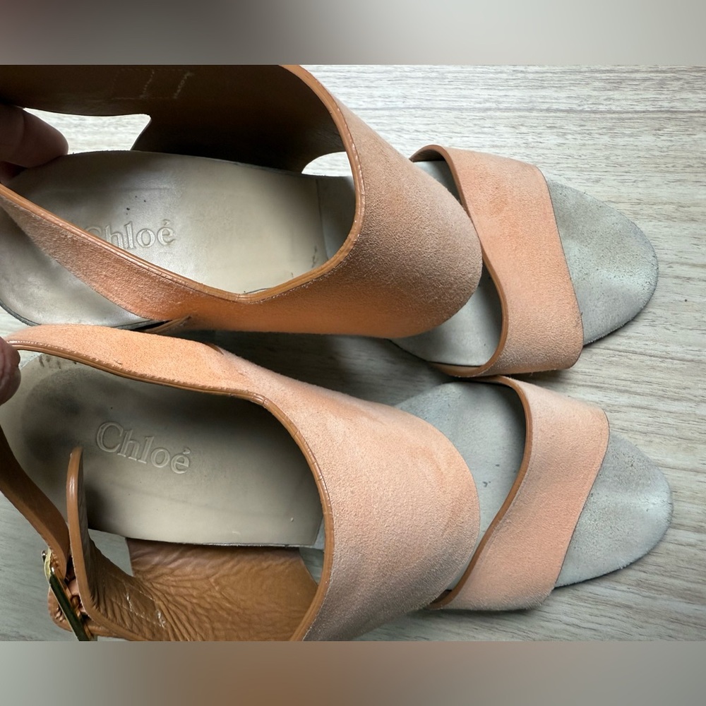 Chloe - Peach Suede Slingback Block Heel Sandals - Sz 39.5 - Picture 2 of 7